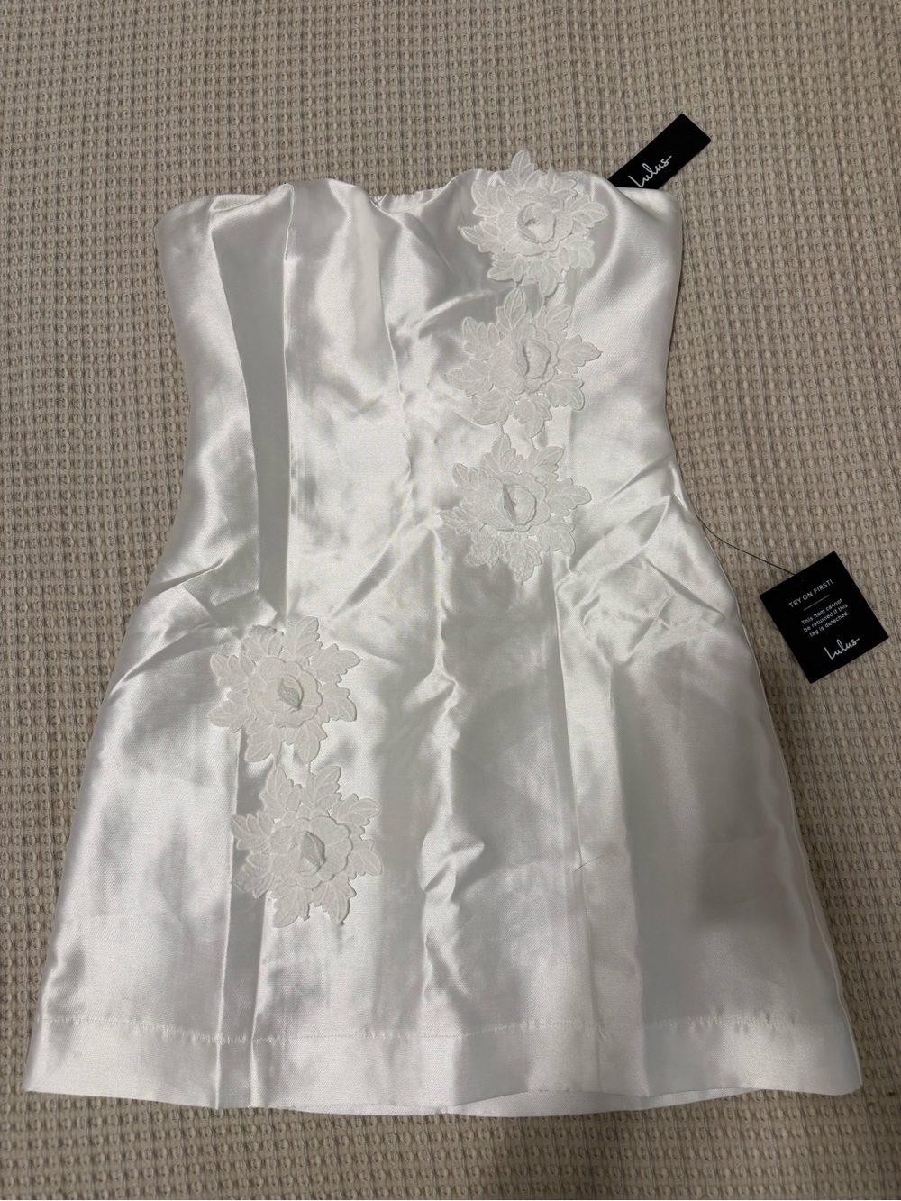 Lulus Floral Appliqué Strapless Mini Dress